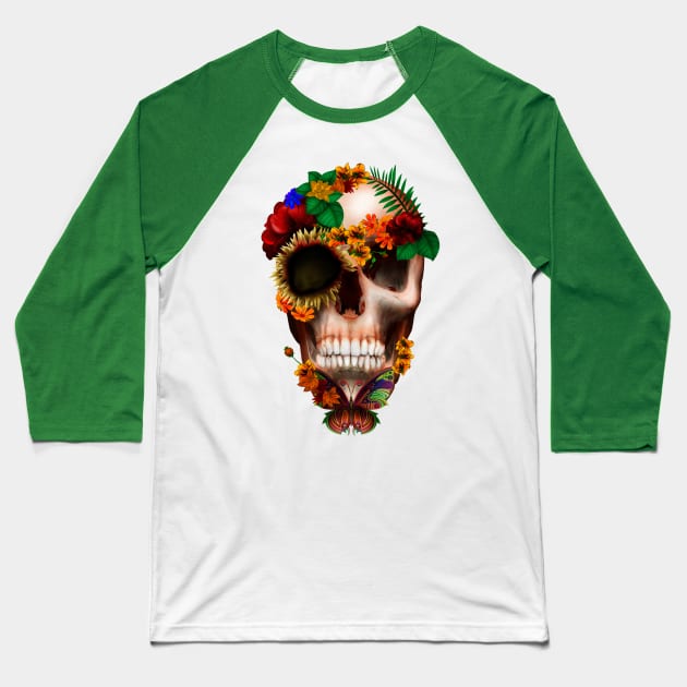 Sugar skull with Butterfly Baseball T-Shirt by Dezigner007